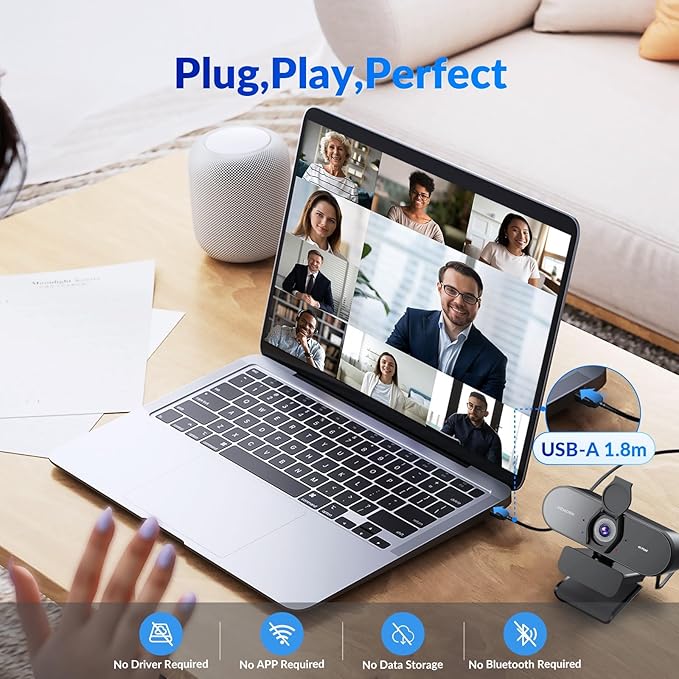 NEWORK 4K Webcam with Sony Sensor, PDAF Autofocus, 1080P@60FPS, 2 Noise Reduction Mics, Auto Light Correction, USB Plug&Play, Privacy Cover, 79°FOV, Streaming Camera for PC, Mac, Laptop, Video Calls