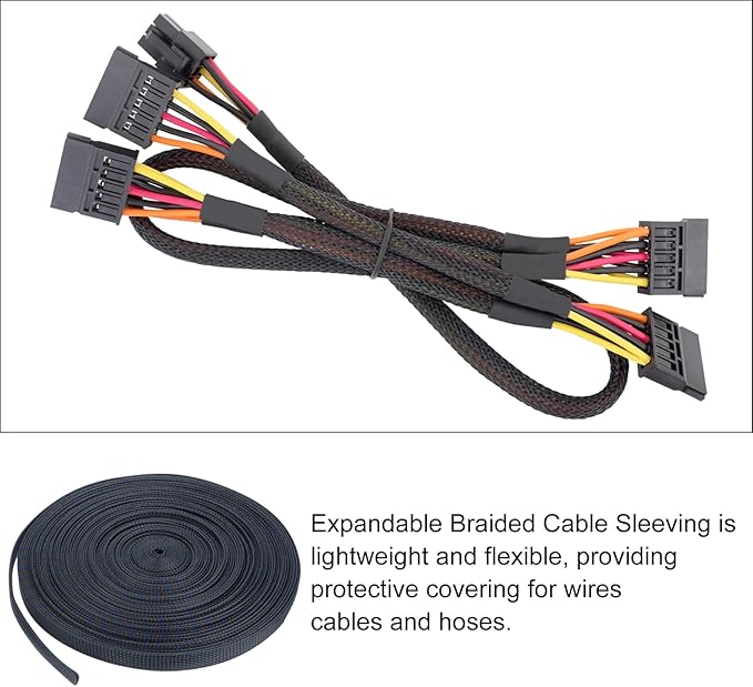 25ft PET Expandable Wire Loom 1 Inch, PET Braided Wire Sleeving Cable Management Sleeve Tubing [for Audio Video Home Office Cord Protector]-Black Blue