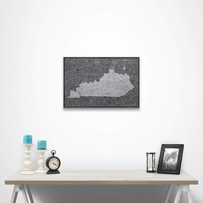 Conquest Maps Push Pin Kentucky Map Board - With Push Pins to Mark Kentucky Travels - Handmade in Ohio, USA - Design: Modern Slate