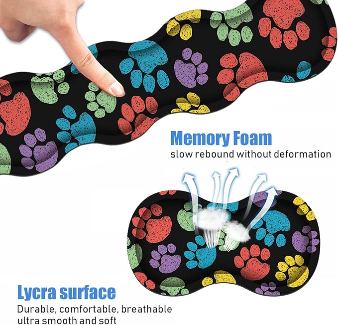 Ergonomic Keyboard Wrist Rest & Mouse Pad Wrist Rest Set,Large XXL Gaming Mousepad 31.5"x 11.8",Memory Foam,Easy Typing Pain Relief,Multifunctional Desk Mat for Office & Home,Colorful Dog Paw Print