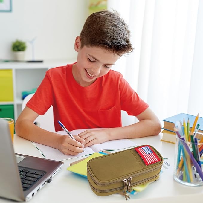 ATRIPACK Tactical Pencil Case for Boy,Large Capacity Pencil Pouch,Marker Organizer Case Pen Box, Tool Bag Desk Organizer for School College Office Organizers for Kids Men Women Adult Teens(Brown)