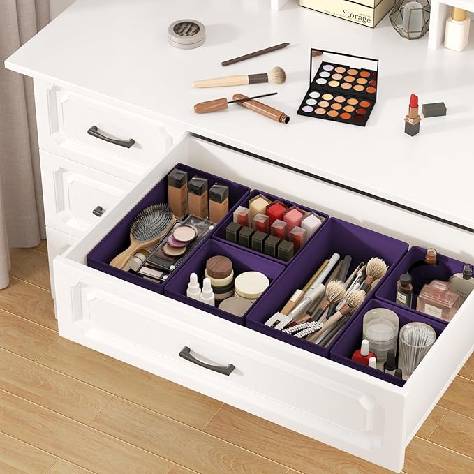 DIMJ Drawer Organizer Clothes Storage - 20 Pack Baby Dresser Organizer for Nursery, Foldable Closet Drawer Bins for Bedroom Organization, Fabric Storage Dividers for Socks, Underwears, Purple