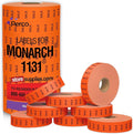 Perco Sale Fluorescent Red Pricing Labels for Monarch 1131 Price Gun - 1 Sleeve, 8 Rolls, 20,000 Price Marking Labels - with Ink Roll Included