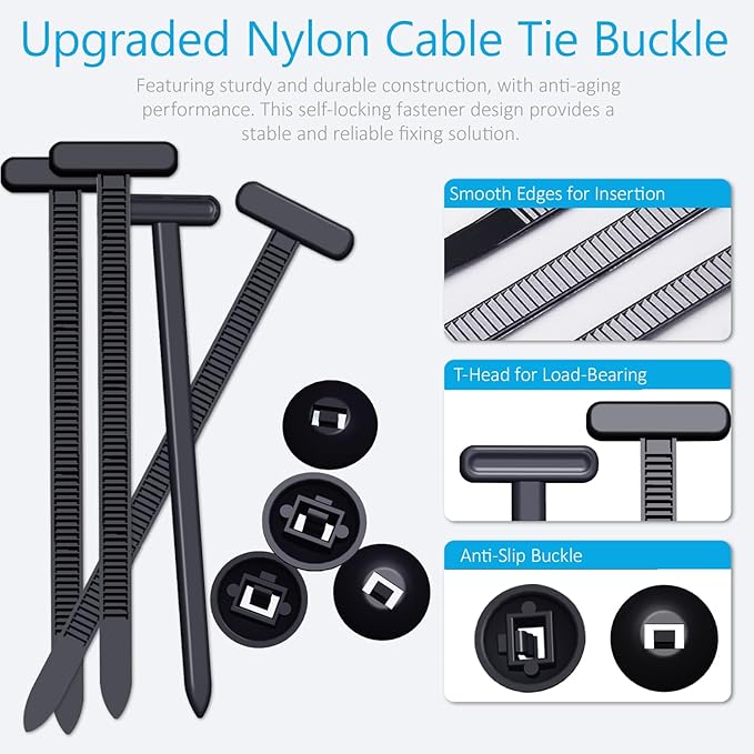 150PCS Nylon Universal Cable Tie Buckles, Multi-functional T Rivet Zip Ties - Automotive Zipper Clips with Pin & Button Design for Car Daily Repair, Fender Liner, Bumper Retainer, Door Panel Fastener