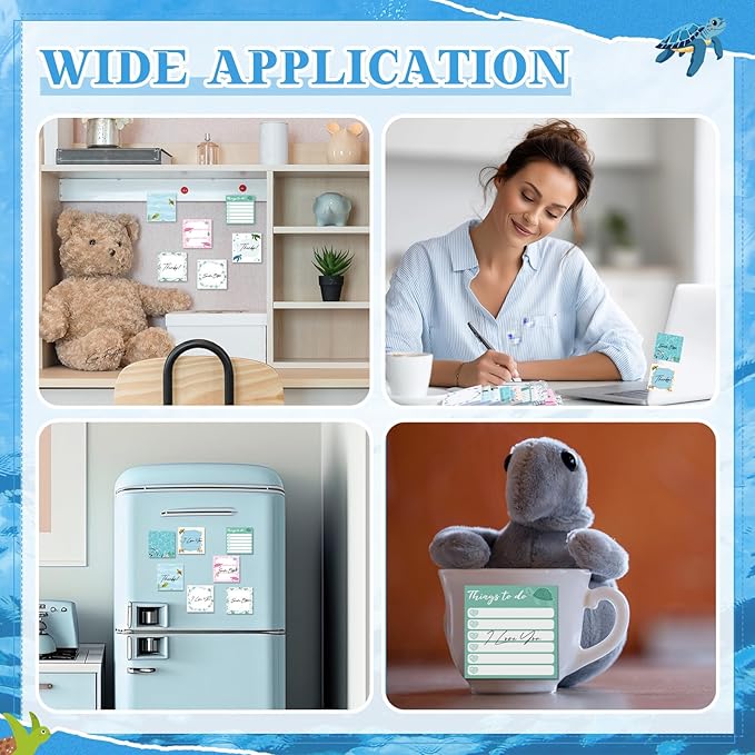 9 Pads Turtle Sticky Notes 3x3 Inch Cute Self Stick Notepads Notes Adhesive Memo Pad Office Decor Gifts for Students School Teacher Meeting Office Supplies