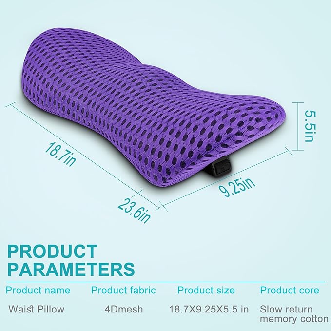 Lumbar Support Pillow,a backrest Pillow Used to Relieve Lower Back Pain,ergonomically Designed with Straps That can be Easily Secured to Office Chairs,Cars,beds,and Other Items.Purple