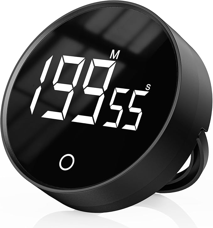Digital Kitchen Timer, Rechargeable Magnetic Visual Timer with Large LED Display, Adjustable Volume for Classroom, Cooking, Fitness, Baking, Kids Learning & Teaching (1, Black)