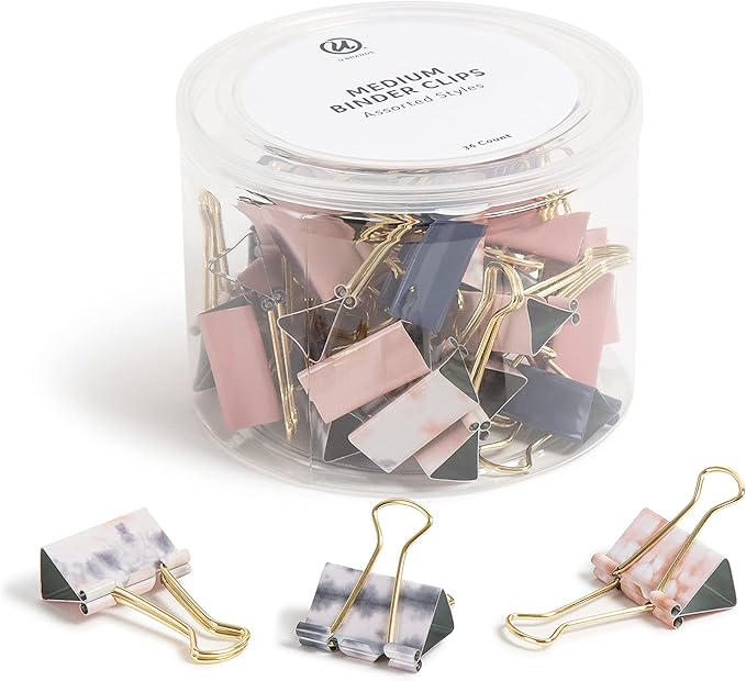 U Brands Fashion Binder Clips, Soft Dye with Gold Prongs, Office Organization Supplies, 32mm, 36 Count