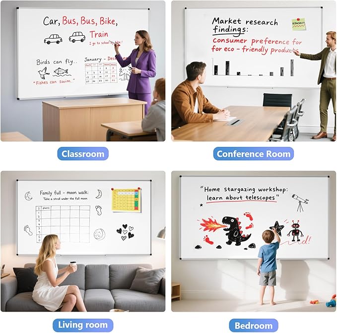 Magnetic Dry Erase Whiteboard - 40 x 72 Inch White Board - Large Wall-Mounted Board with Silver Aluminum Frame, 1 Magnetic Eraser, 2 Pens, Detachable Marker Tray, 6 Magnets