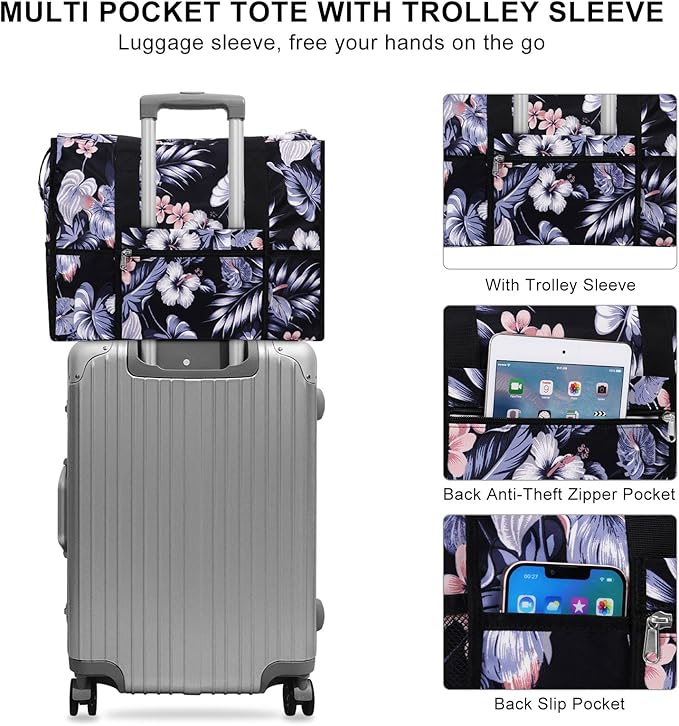 Utility Tote Bag with Laptop Compartment Luggage Sleeve Zippered Multi-pocket Commute Shoulder Purse for Nursing/Work