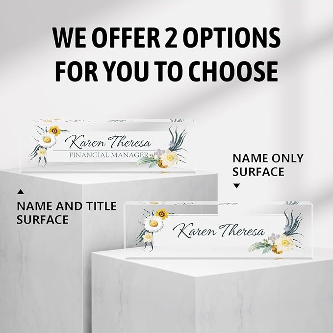 Custom Office Name Plate, Personalized Gifts for Women & Employees, Office Desk Accessory (Little Daisy)