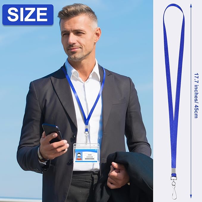 Gueevin 500 Pcs Lanyard Bulk Lanyards for Id Badges Lanyards for Keys Safety Woven Badge Lanyard with Clip Swivel J Hooks (Blue)