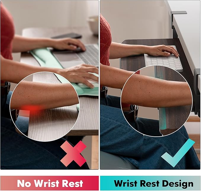 Fenge Keyboard Tray Under Desk, Pull Out Keyboard & Mouse Tray with C Clamp Mount, Sliding Keyboard Holder for Desk, 25.6 x 11.8 inch Large Slide-Out Platform Computer Drawer for Typing, Brown