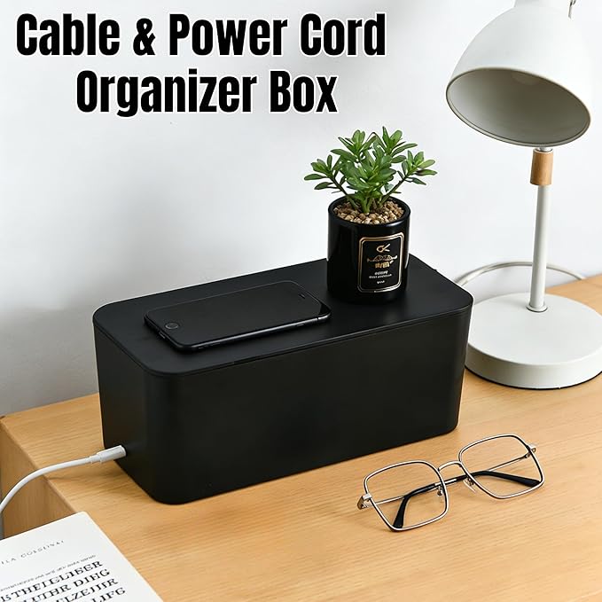 1Large+1Small Cable Organizer Set-2-Piece Home Office Desk Wire Management Storage Box,Cable Storage Box(Acryliclid/White)