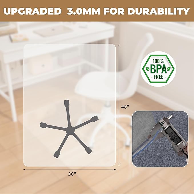 HOMEK Office Chair Mat for Medium Pile Carpets, 36" x 48" Delivered Flat Desk Floor Mat for Carpeted Floors - Easy Chair Rolling, Heavy Duty Studded Computer Chair Mat for Carpet