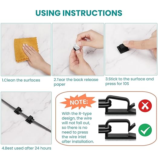 63pcs Black Cable Management,Adhesive Cable Clips,Cord Organizer ID 032" X0.2",Cord Clips for Wires on Wall,Under Desk,Nightstand,PC,TV,Outdoor Lights Strip,Plant Clips for Climbing Plants