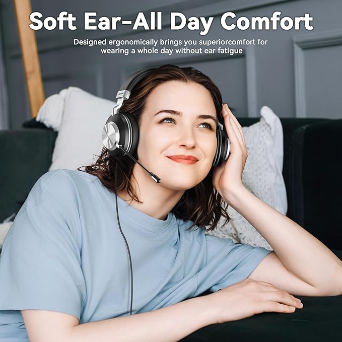 Wantek Headset wtih Mic, USB Headset with Microphone for PC, Computer Headset with Noise Canceling Microphone with Mute for Work Home Office Online Skype Zoom Meetings