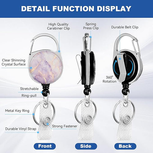 2 Pack Marble ID Badge Holder with Heavy Duty Retractable Reel Keychain for WomenStudents,Teachers, Nurses, Office Use 4