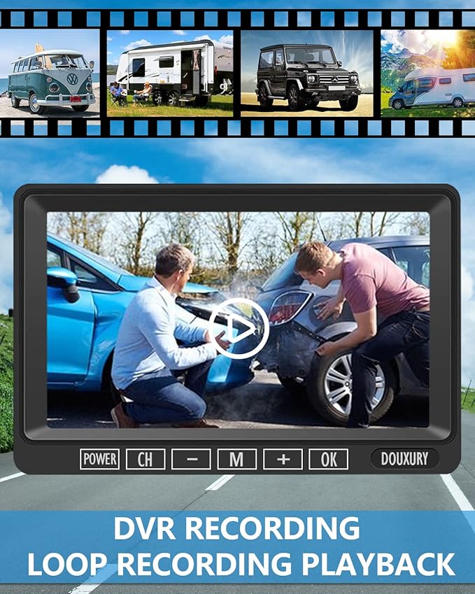 RV Backup Camera Wireless DOUXURY IP69 Waterproof 170° Wide View Angle HD 1080P Rear View Camera + HD LCD 7" Monitor, Digital Wireless Camera System for RV Truck 5th Wheel Trailer Pickup Camper Bus