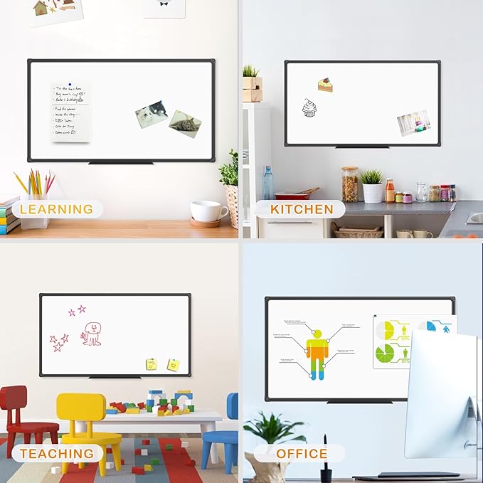 JILoffice Magnetic Whiteboard/White Board, Dry Erase Board 48 x 24 Inch, Black Aluminum Frame Wall Mounted Board for Office Home and School