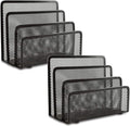 EASEPRES Desk Mail Organizer, Office Small Desktop Metal Mesh Envelope Letter Sorter Paper File Holder Organizer with 3 Vertical Upright Compartments, Black 2 Pack