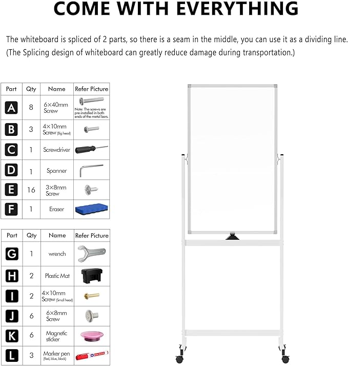Rolling Whiteboard on Wheels, 40" x 24" Double-Sided Mobile Magnetic White Board with Stand, Portable Standing Dry Erase Board Easel for Home Office Classroom School, Silver