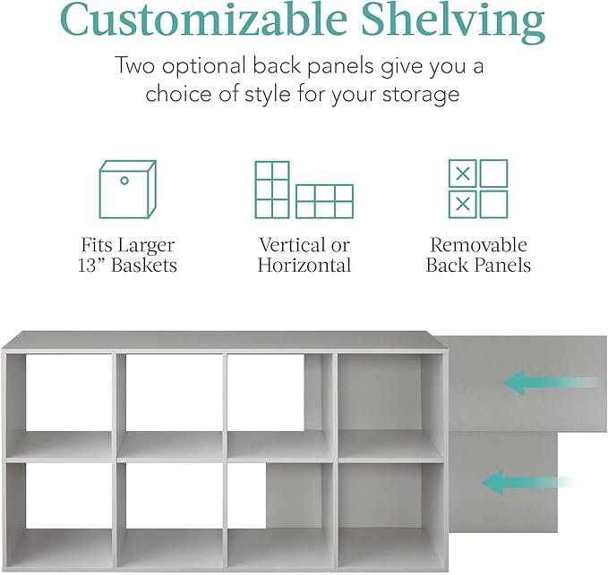 Best Choice Products Kids Bookcase 8-Cube Storage Organizer, 13.5in Shelf Opening, Bookshelf, Toy Storage, Customizable w/ 3 Removable Back Panels – Gray