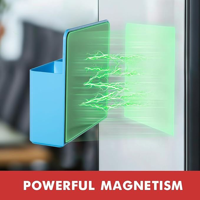 BEYGORM 2 Pack Plastic Magnetic Pen Holder for Refrigerator, Dry Erase Marker Holder for Whiteboard，Magnet School Locker Organizer Accessories, Pencil Cup, Pen Caddy, Classroom Organization(Blue)