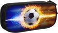 Kids Pencil Case for Boys, Large Capacity Pencil Box Storage Pen Bag with Zippers, Sports-Themed Black Pencil Pouch Stationery Case Printed Soccer Pattern for Office School