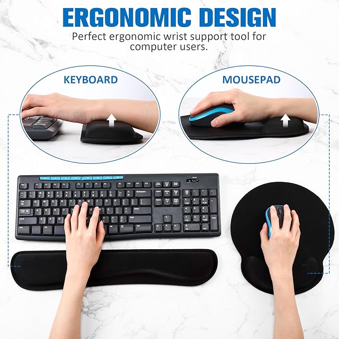 Yunsailing 8 Pcs Ergonomic Mouse Pad and Keyboard with Wrist Support Set Soft Smooth Gel Rest Comfortable Memory Foam for Easy Typing Gaming Computer Laptop Office Home