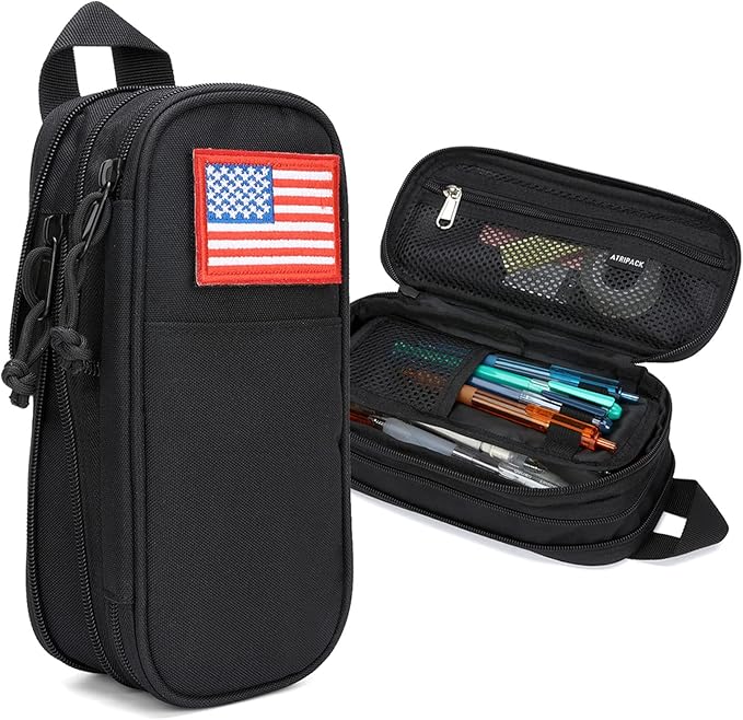 ATRIPACK Pencil Case Big Capacity High Large Storage Tactical Small Tool Pouch Bag Marker Pen Case Stationery Bag Travel Holder School College Office Organizer for Kids Men Women Adult Teens (Black)