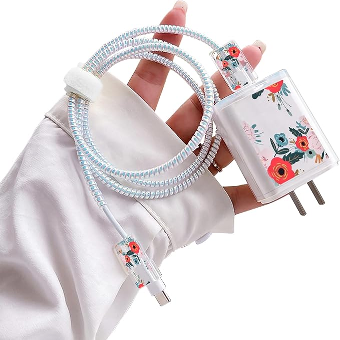 Cute Flowers DIY Protectors Cable Protector for iPhone Charger,Red Roses Pattern,Data Cable Charger Data Line Earphone Wire Saver for iPhone X 14 13 12 11 Pro Max