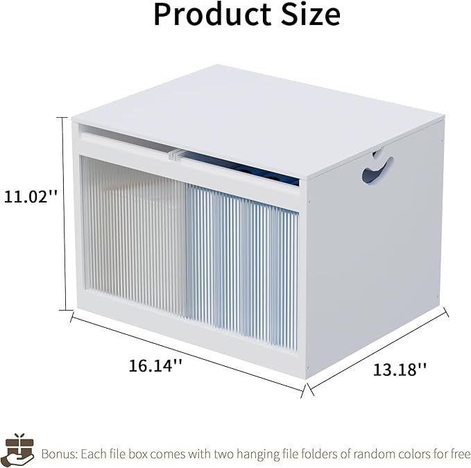 White Bamboo Acrylic File Box with Hanging Folders, Letter/Legal Size, Dustproof, Home Office File Organizer