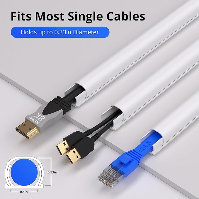 ZhiYo 85in Cord Hider for One Wire, Self-Adhesive Cord Covers for Wires on Wall, Paintable TV Cable Hider Wire Covers for Cords, White Cable Management Raceway Channel, 6X L14in, W0.5in H0.4in