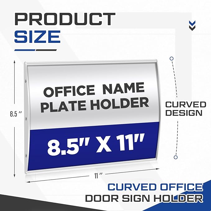 5 Pack Curved Office Business Door Sign Display, Aluminum Wall Mount Name Plate Holder with 8.5" x 11" Adhesive Tape Cubicle Office Door Name Plate Holder