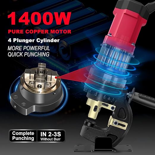 1400W Electric Hydraulic Hole Puncher, 22T Heavy Duty Hydraulic Hole Punch for Metal, Portable Punching Machine with 5 Dies - Precise Drilling for Aluminum Copper Plate Angle Iron Steel, MHP-20
