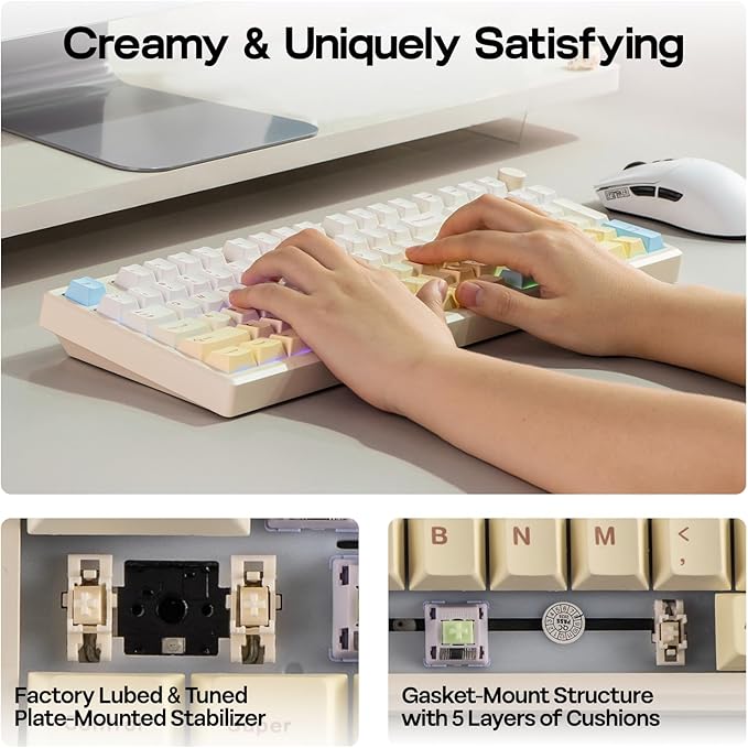 EPOMAKER Galaxy100 Lite QMK/VIA Gaming Keyboard with 8000mAh Battery and Numpad, 1800 Aluminum Mechanical Keyboard, USB-C/BT/2.4Ghz, Hot-Swap, Creamy Sound (Creamy White, Wisteria Linear Switch)