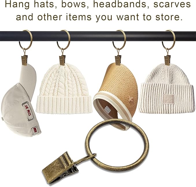 LLPJS 100 Pack Curtain Rings with Clips, Curtain Clip Rings Hooks, Bow Hanger Clips for Hanging Drapery Drapes Bows, Ring 1.26 inch Interior Diameter, Fits up to 1" Rod, Bronze