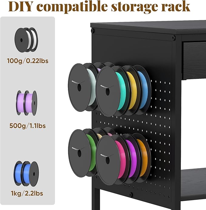 3D Printer Stand with 40pcs Filament Storage,4 Tier 3D Printer Table Printer Stand with Wheels, Heavy Duty Filament Storage Rack with Drawers and Spool Hooks for Studio, Home Office