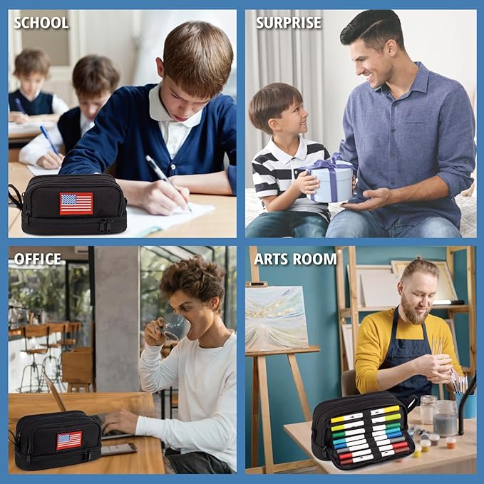 ATRIPACK Tactical 4 Compartments Pencil Case for Boys,Big Canvas Pen Pouch Bag, Large Capacity Pen Box, Tool Bag for Middle School College Office Organizer for Kids Men Women Adult Teens
