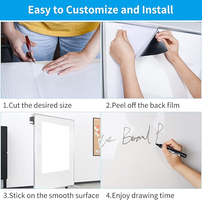AFMAT Whiteboard Sticker, 17.3" x 78" Dry Erase Contact Paper, Stain-Proof & Super Sticky, No Ghost After 60 Days, Peel and Stick White Board Wallpaper for Home/Office/Classroom, 1 Marker