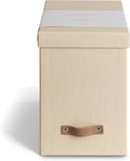 Bigso John File Box - File Storage Box and File Organizer for Important Paperwork - Durable Hanging File Box with Lid and Leather Handle - 7.36 in x 13.26 in x 10.51 in - Cream