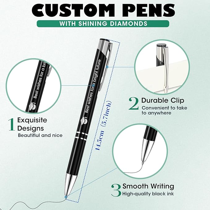 50 Pack Personalized Pens with Logo Text Name Custom Pens in Bulk Black Ballpoint Pens, Gift for Birthday Wedding Christmas Office College Business Promotion