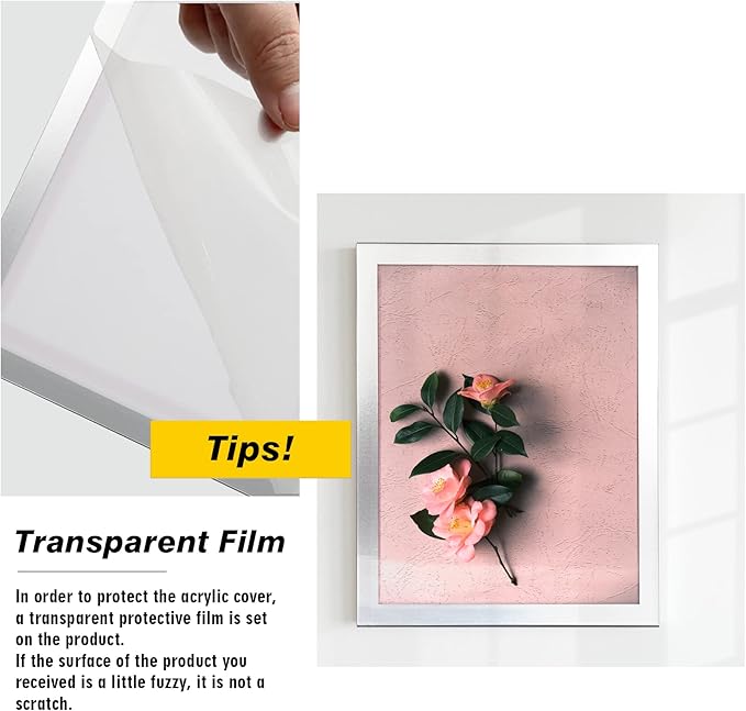 Acrylic Magnetic Sign Holder, Easy-Opening 8.5 x 11 Wall Mount Display Frames, Self Adhesive Back Plastic Clear Document Frame, Horizontal & Vertical Display (Silver, 12Pack)