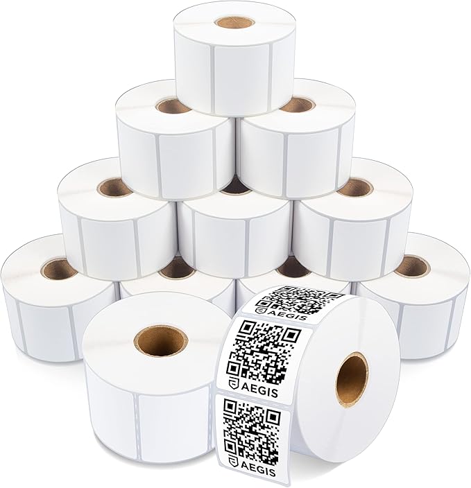 Aegis Adhesives - 2" X 1.5" Direct Thermal Labels, Perforated & Compatible with Rollo, Zebra, & Other Desktop Label Printers (12 Rolls, 900/Roll)
