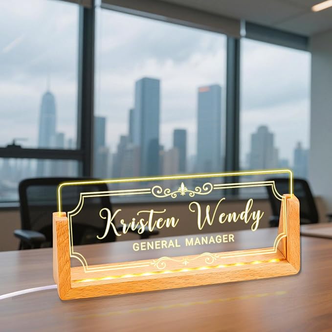 Ships Next Day, Custom Name Plate for Desk - Business Light Up Acrylic Desk Name Plate Personalized Elegant Office Gift for Boss Coworker Teacher Employee Appreciation Gift, Office Decor for Women Men