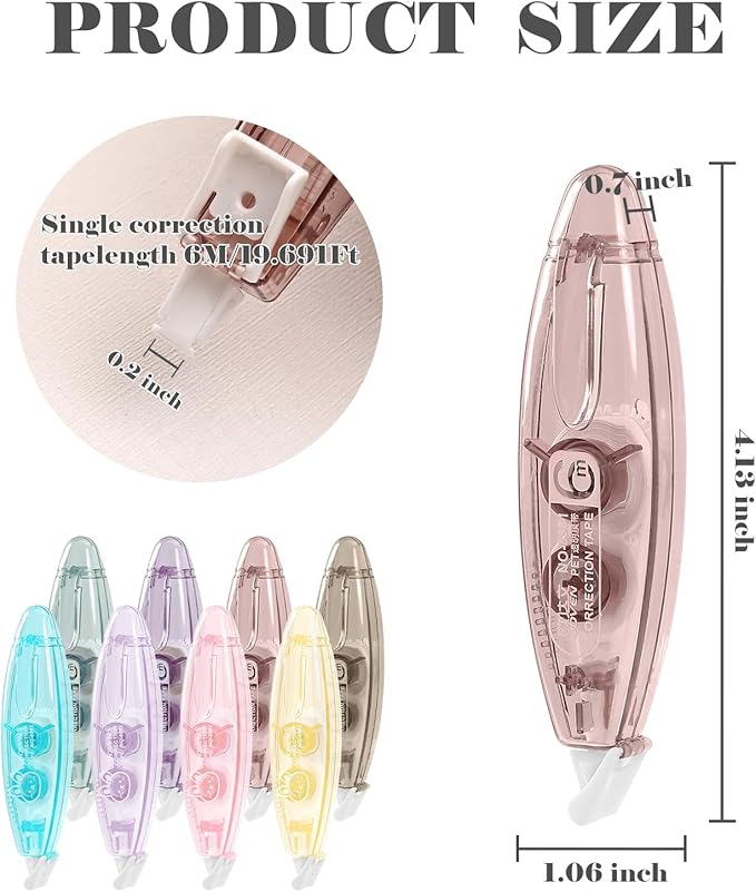 BAYTORY 8 Pcs White Correction Tape, Aesthetic Pull Out Tape 0.2" x 236" for Instant Corrections and Easy to Use Applicator, Correct Wrong Writing for Teacher & Classroom supplies (Pastel)
