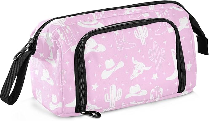Western Cowboy Purple Pencil Case Pouch Big Capacity Pencil Bag Box Organizer Pen Case Pencil Pouch Aesthetic with Handle for Kids Boys Girls Women College Office