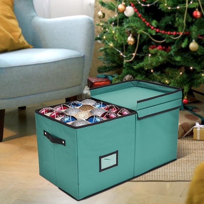 Holiday Cheer Premium Christmas Ornament Storage with 8 Tray – Christmas Storage Container with Dividers Perfect for Holiday Decorations– Fits 128 Holiday Ornaments – Tear-Proof Fabric