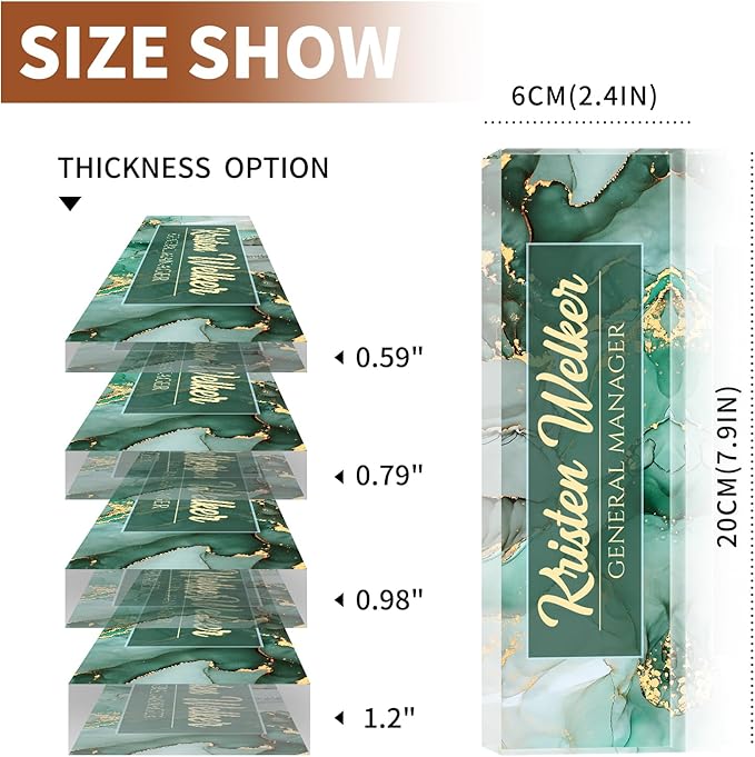 Name Plate for Desk, Desk Name Plate Personalized, Green Office Decor for Women Men, Acrylic Desktop Accessories, Office Gifts for Boss Nurse Teacher Coworker, Employee Appreciation Gift (Green Coast)